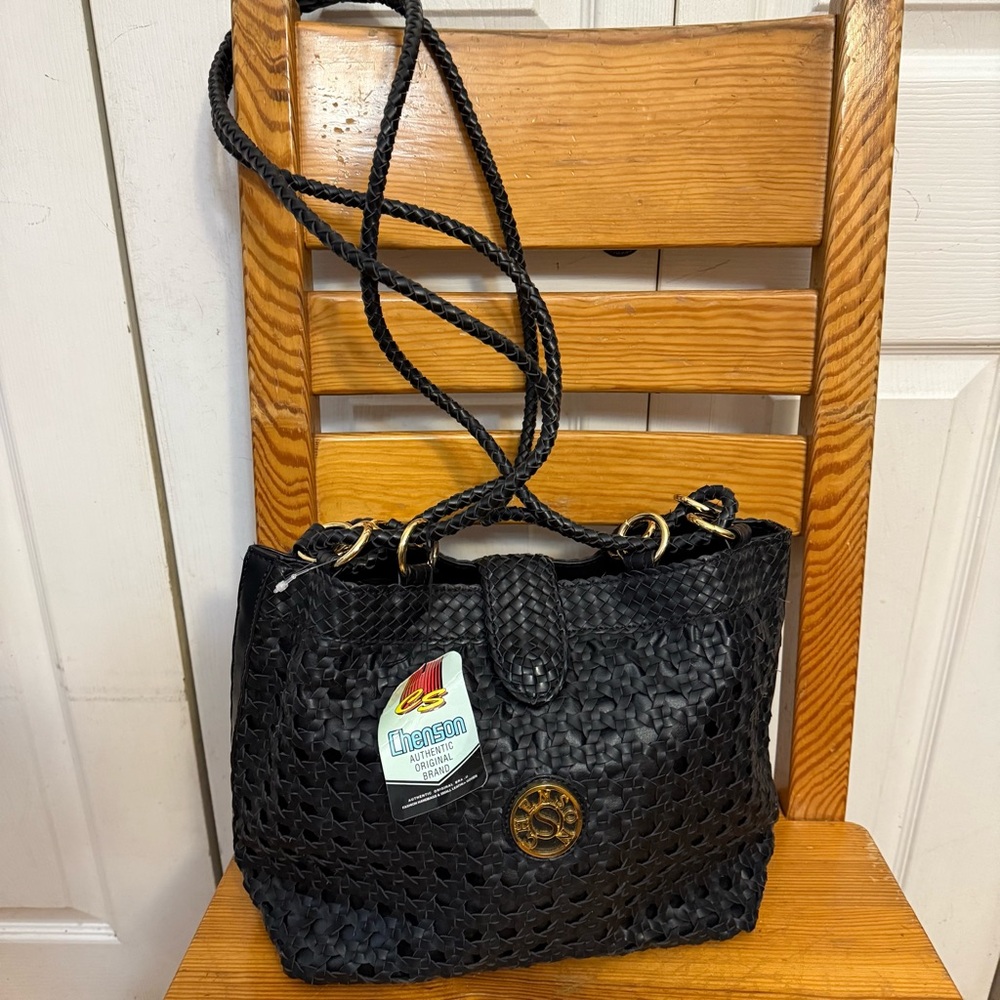 Vintage Chenson NWT Black Woven Leather Shoulder Bag Purse